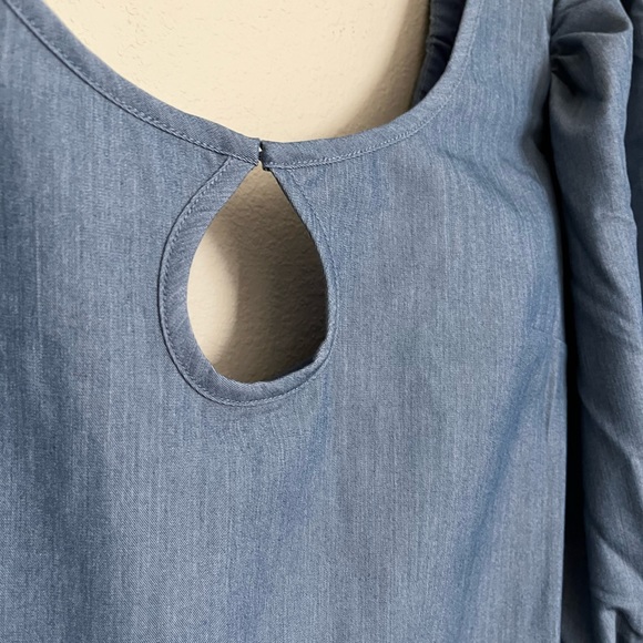 NWT SHEIN Puff Sleeve Dress Denim Blue Color Sz Small Keyhole Front Lined Dress - Picture 3 of 5